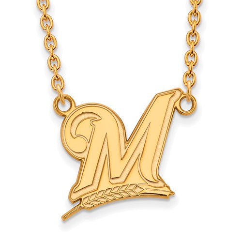 14ky MLB  Milwaukee Brewers Large Logo Pendant w/Necklace