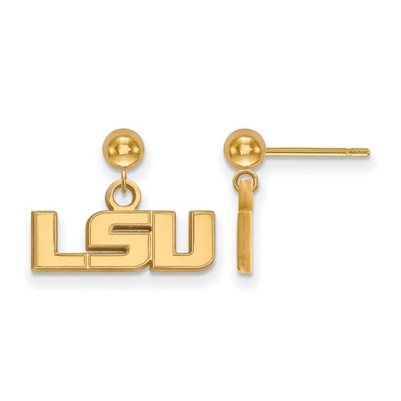 14ky Louisiana State University L-S-U Dangle Ball Post Earrings