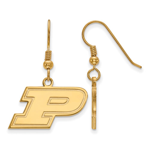 SS w/GP Purdue Small Letter P Dangle Earrings
