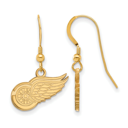 Sterling Silver Gold-plated NHL LogoArt Detroit Red Wings Small Dangle Wire Earrings