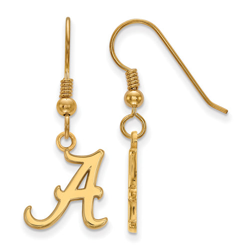 SS w/GP Univof Alabama Letter A Small Dangle Wire Earrings