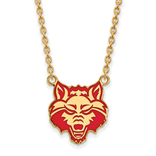 SS w/GP Arkansas State U Enamel Lg Pendant w/Necklace