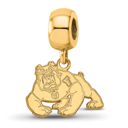 Sterling Silver Gold-plated LogoArt California State University Fresno Bulldog Small Dangle Bead Charm