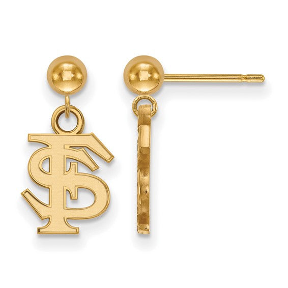 14k Gold Florida State University F-S Dangle Ball Post Earrings