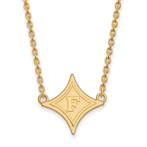 14ky F Logo Furman University Large Pendant w/Necklace