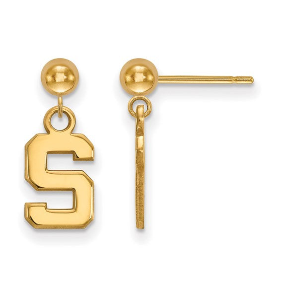 14ky Michigan State University Letter S Dangle Ball Post Earrings