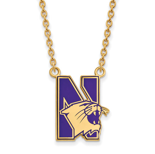 SS w/GP Northwestern U Lg Enamel Pendant w/Necklace