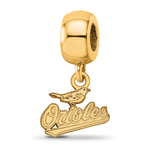 Sterling Silver Gold-plated MLB LogoArt Baltimore Orioles Script Extra Small Dangle Bead