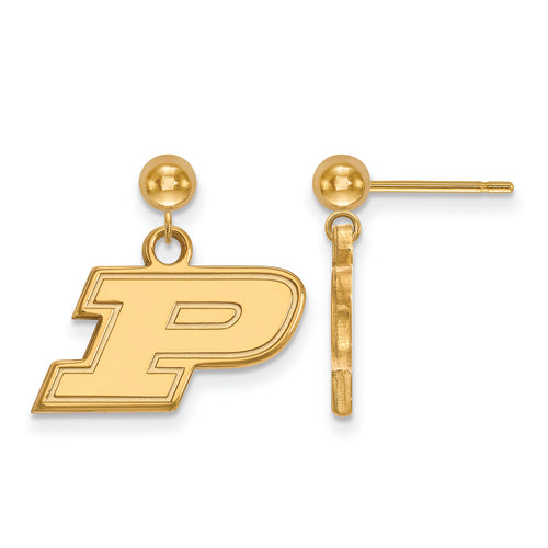 SS w/GP Purdue Letter P Dangle Earrings