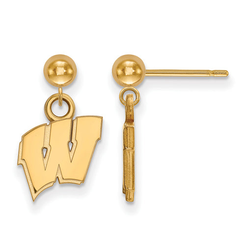 14ky University of Wisconsin Letter W Earrings Dangle Ball