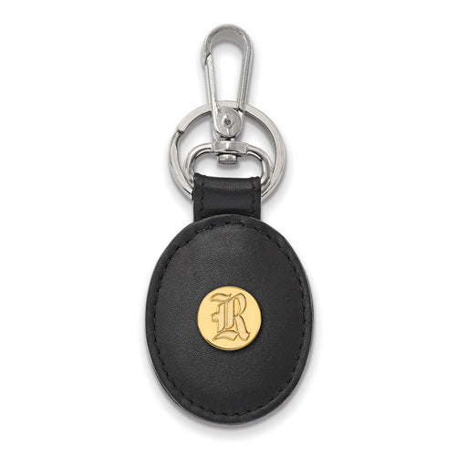 SS w/GP Rice University Black Leather Oval Key Chain