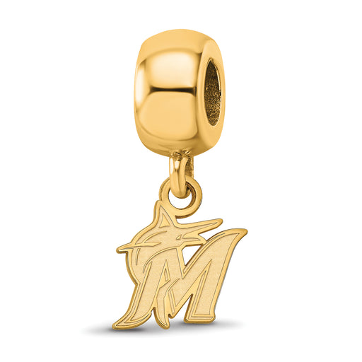 Sterling Silver Gold-plated MLB LogoArt Miami Marlins Letter M and Marlin Extra Small Dangle Bead