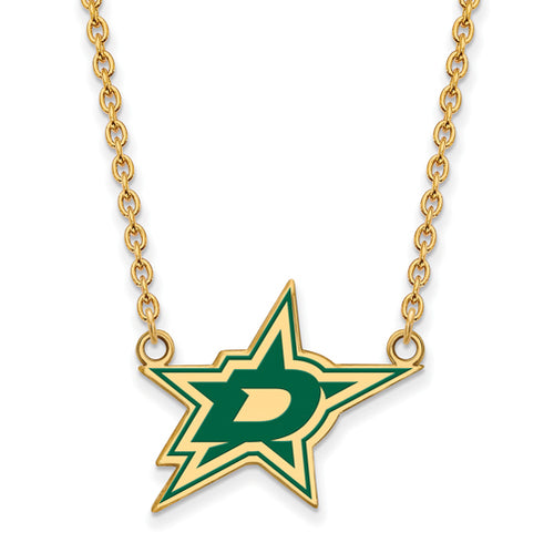 SS w/GP NHL Dallas Stars Lg Enl Pendant w/Necklace