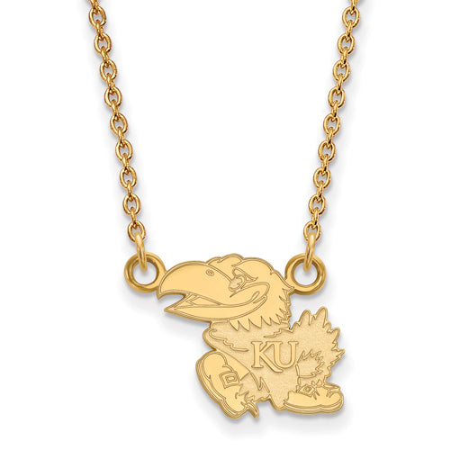 SS w/GP University of Kansas Small Jayhawk Pendant w/Necklace