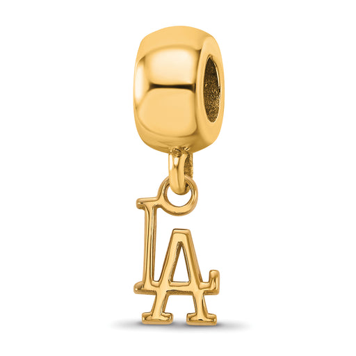 Sterling Silver Gold-plated MLB LogoArt Los Angeles Dodgers L-A Extra Small Dangle Bead