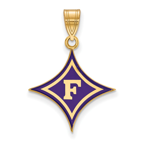 SS w/GP F Logo Furman University Large Enamel Pendant
