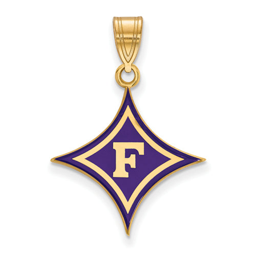 SS w/GP F Logo Furman University Large Enamel Pendant