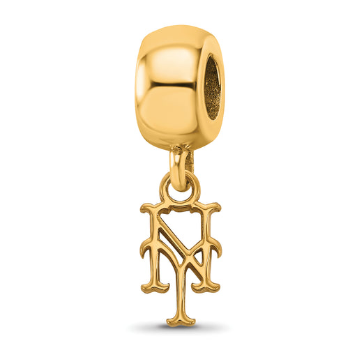 Sterling Silver Gold-plated MLB LogoArt New York Mets N-Y Extra Small Dangle Bead