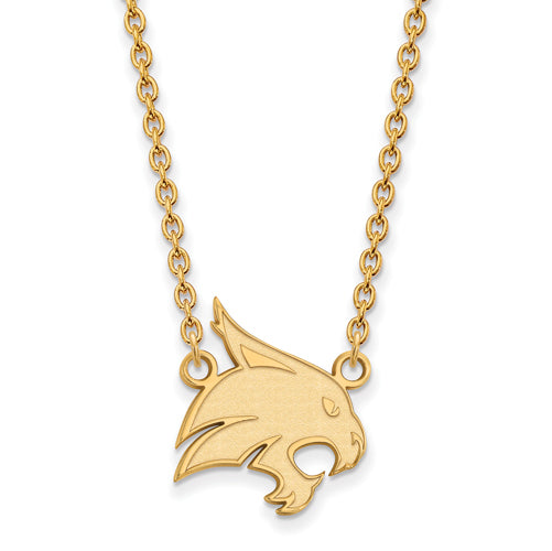 14ky Texas State University Large Bobcat Pendant w/Necklace