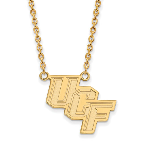 SS w/GP U of Central Fl Large slanted UCF Pendant w/Necklace