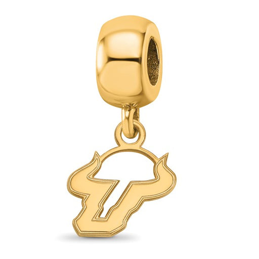 Sterling Silver Gold-plated LogoArt University of South Florida Bull Extra Small Dangle Bead Charm