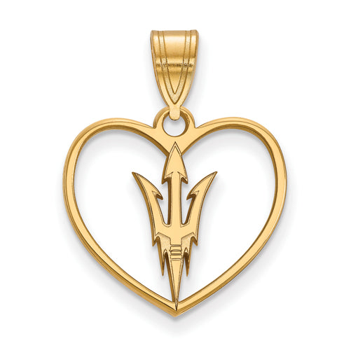 SS w/GP Arizona State University Pitchfork  Heart Pendant in Heart