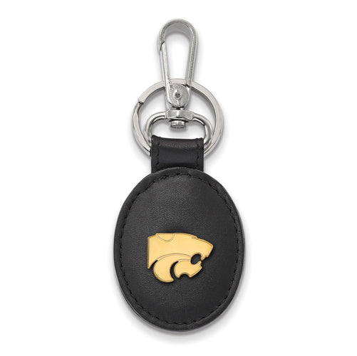 SS w/GP Kansas State University Blk Leather Key Chain