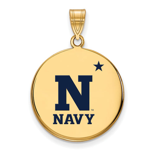 SS w/GP Navy Large Enamel Disc Pendant