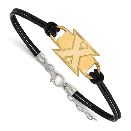 SS w/GP Xavier University Black Leather Bracelet