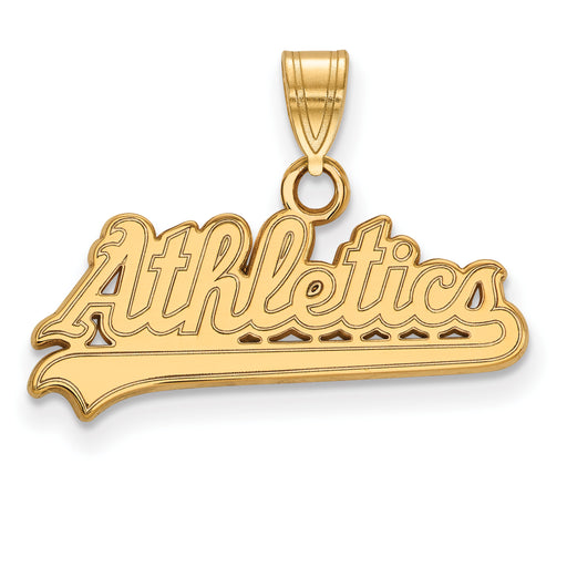 Sterling Silver Gold-plated MLB LogoArt Oakland Athletics Script Small Pendant