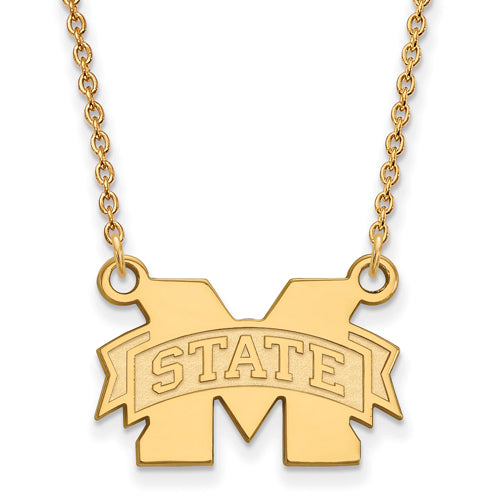 14ky Mississippi State University Small M w/ STATE Pendant w/Necklace