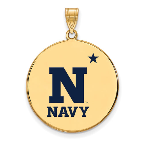 SS w/GP Navy XL Enamel Disc Pendant