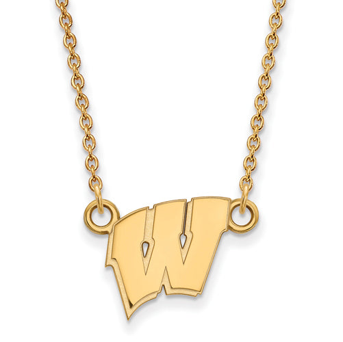 14ky University of Wisconsin Small Letter W Pendant w/Necklace