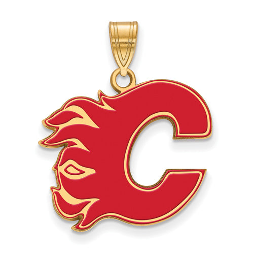 SS w/GP NHL Calgary Flames Large Enamel Pendant
