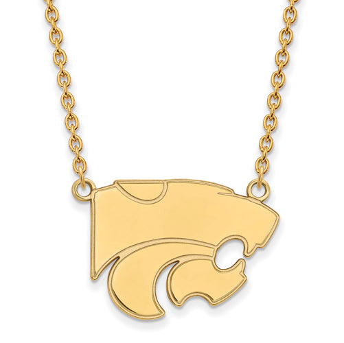 SS w/GP Kansas State University Large Wildcat Pendant w/Necklace