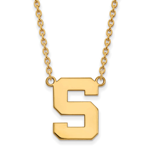 SS w/GP Michigan State U Large Letter S Pendant w/Necklace