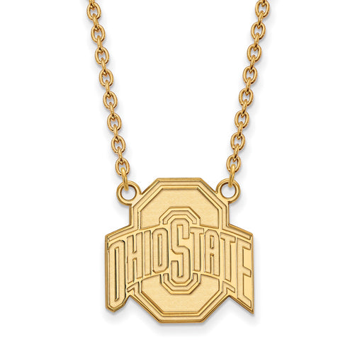 10ky Ohio St U Large Buckeyes Logo Pendant w/Necklace