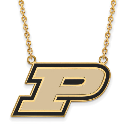 SS w/GP Purdue Large Enamel Letter P Pendant w/Necklace