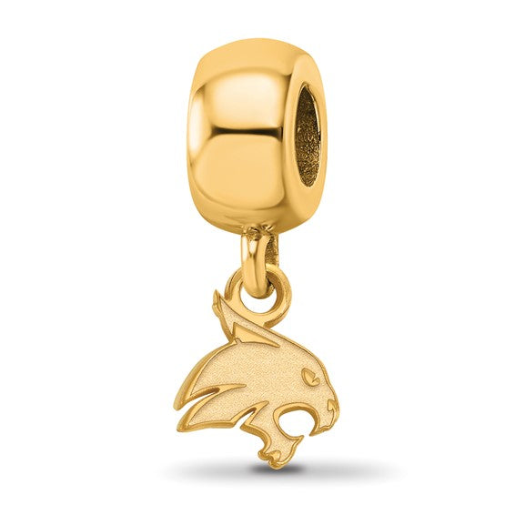Sterling Silver Gold-plated LogoArt Texas State University Bobcat Extra Small Dangle Bead Charm