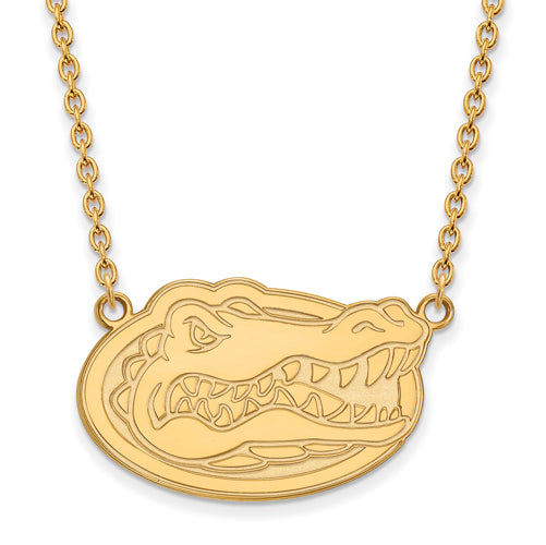 SS w/GP University of Florida Gator Large Pendant 18 inch Necklace