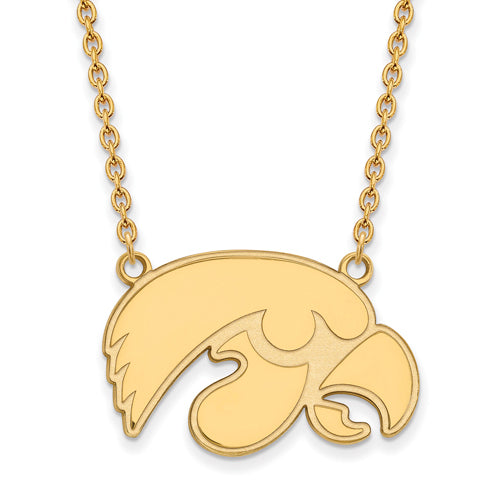 SS w/GP University of Iowa Large Hawkeye Pendant w/Necklace