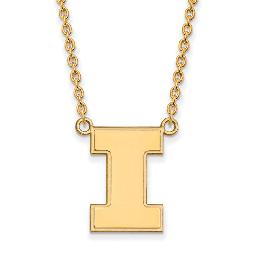 14ky University of Illinois Large I Pendant w/Necklace