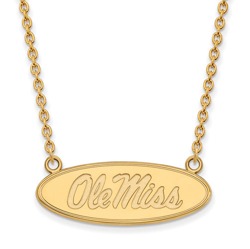 10ky U of Miss Large Oval Ole Miss Pendant w/Necklace