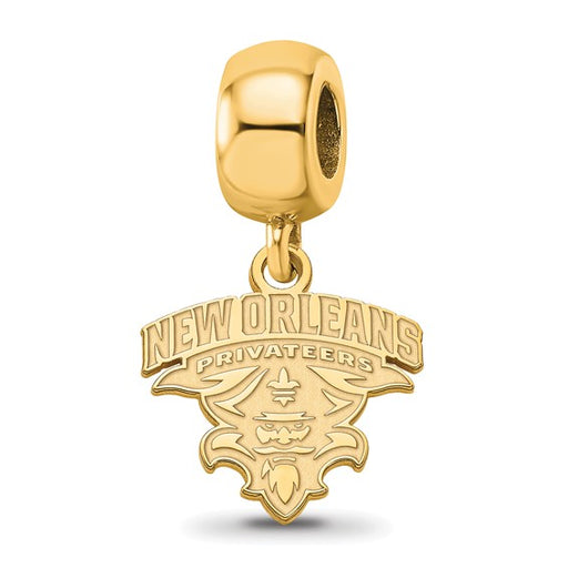 Sterling Silver Gold-plated LogoArt University of New Orleans U-N-O Small Dangle Bead Charm