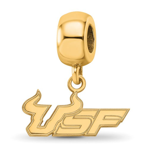 Sterling Silver Gold-plated LogoArt University of South Florida U-S-F Small Dangle Bead Charm