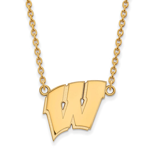 SS w/GP U of Wisconsin Large Badgers Pendant w/Necklace
