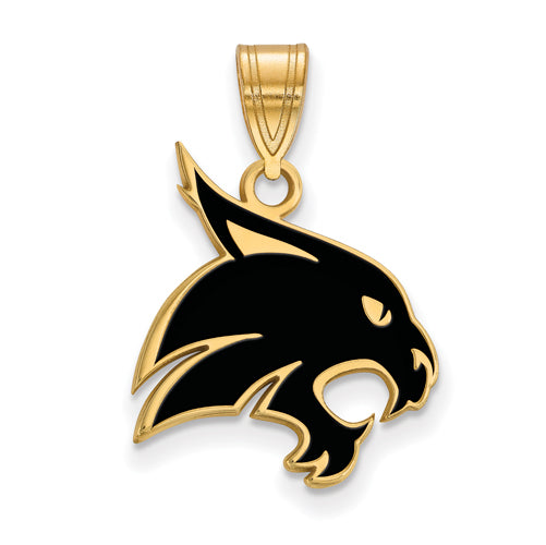 SS w/GP Texas State University Large Enamel Bobcat Pendant