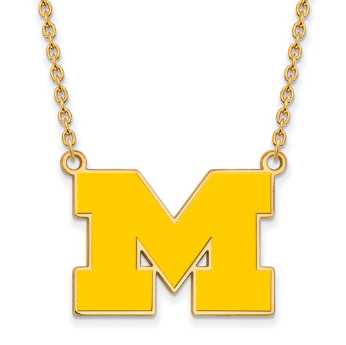SS w/GP University of Michigan Lg Enl Pendant w/Necklace