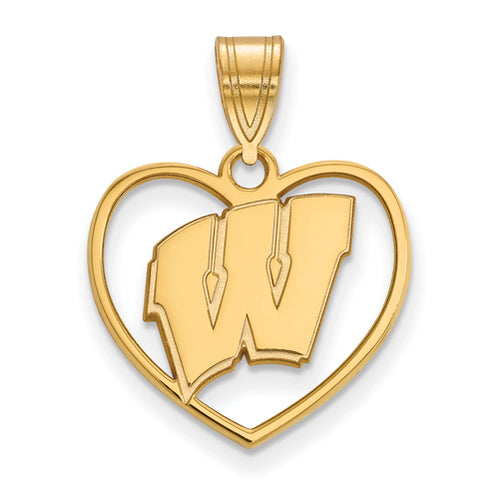 SS w/GP University of Wisconsin Letter W Pendant in Heart