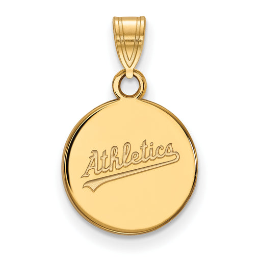 Sterling Silver Gold-plated MLB LogoArt Oakland Athletics Script Small Disc Pendant
